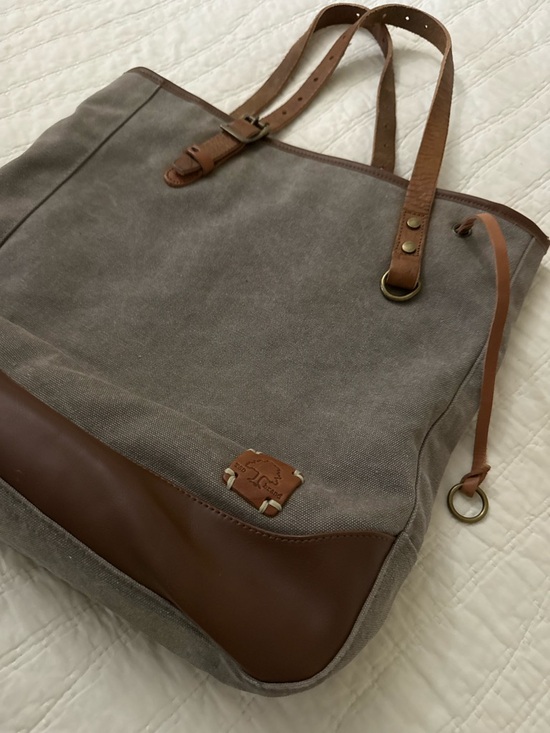 Tsd Handbags - TSD Gray Canvas Tote with Brown Leather Trim